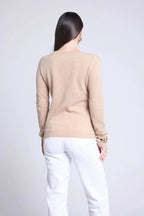 Pull Col Rond Cœur Broderie Anubis - Beige Creme Blanc - Femme