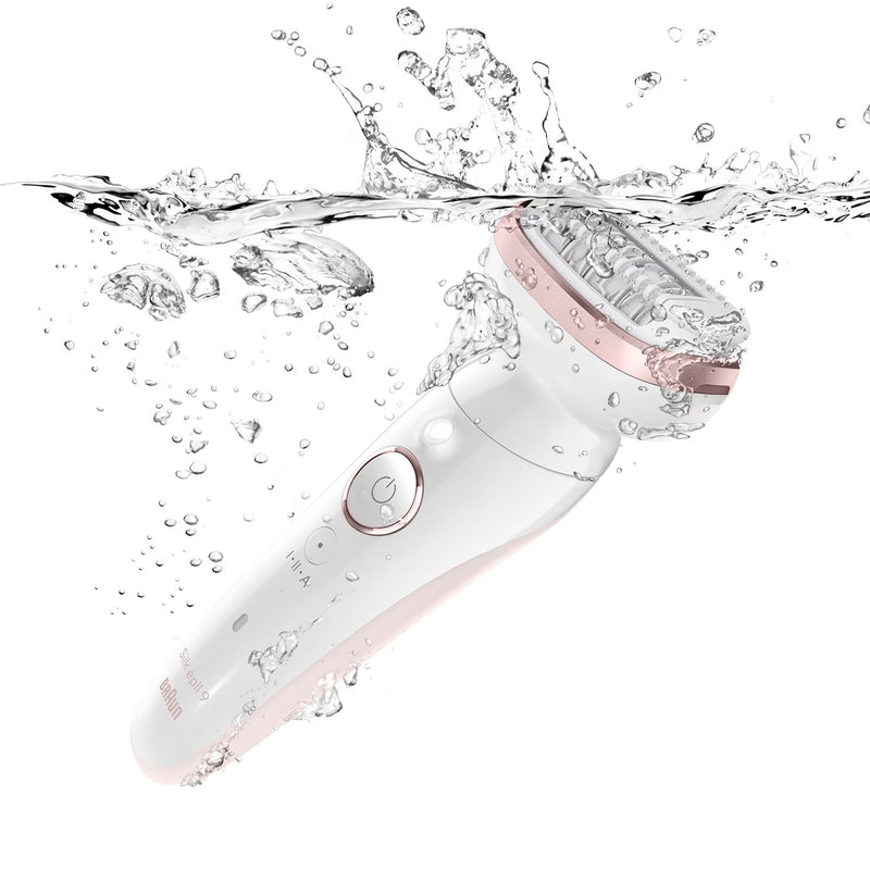 Npi Braun Épilateur Silk-Épil 9 - Avec Tête De Rasoir Pour Femmes Et Sabot Tondeuse - Blanc/Rose