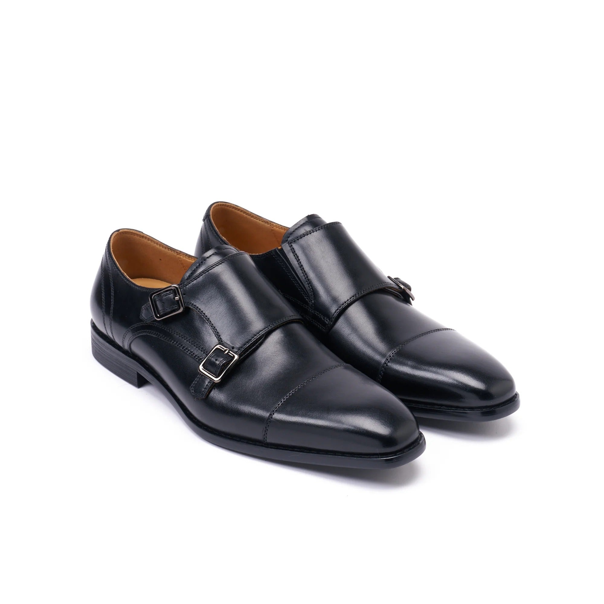 Double Monk Strap With Straight Toe Cap - Black - Men