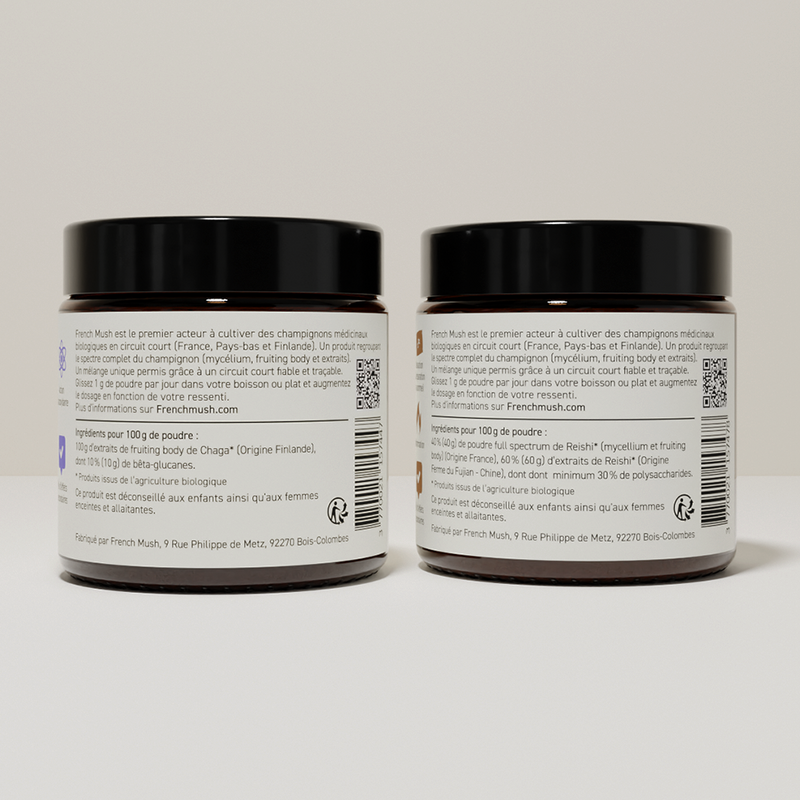 French Mush compléments alimentaires à base d'extraits de champignons médicinaux biologiques fabriqués en France Le pack Immunité et Sommeil Poudres Bio - poudre -