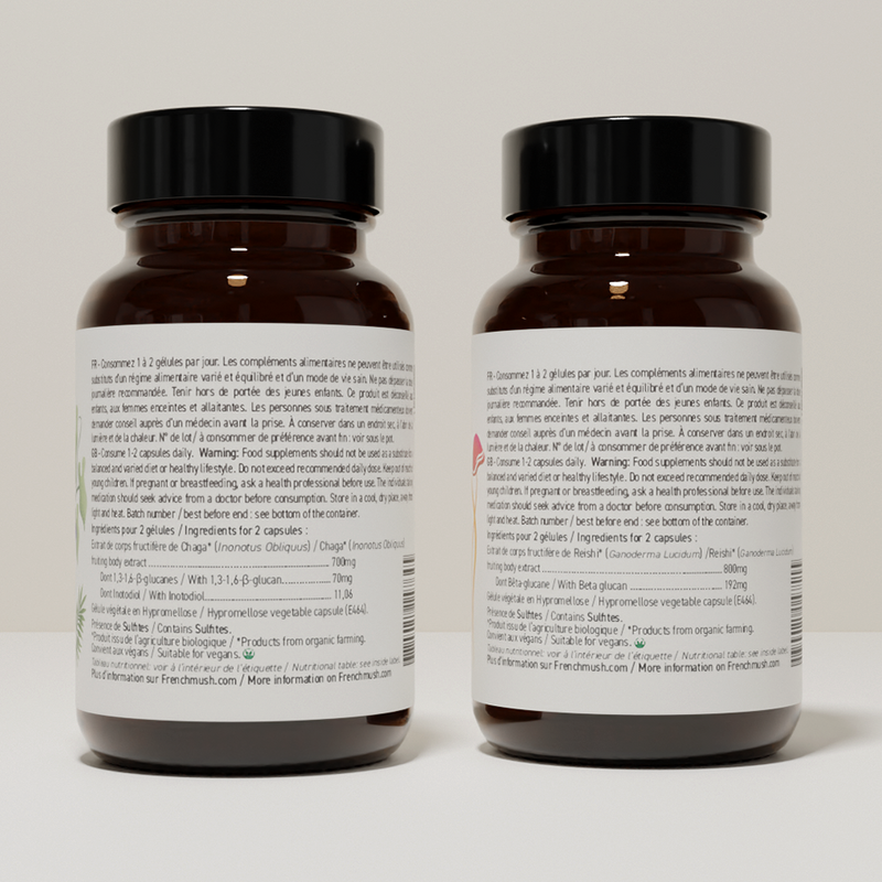 French Mush compléments alimentaires à base d'extraits de champignons médicinaux biologiques fabriqués en France Le pack Immunité et Sommeil Gélules Bio - gélules -