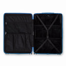 Intérieur compartimenté de la valise GYL Intemporelle bleu grisé avec sangles croisées et poches filet. #couleur_bleu grisé