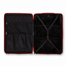 Intérieur compartimenté de la valise GYL Intemporelle rouge foncé avec sangles croisées et poches filet. #couleur_rouge foncé