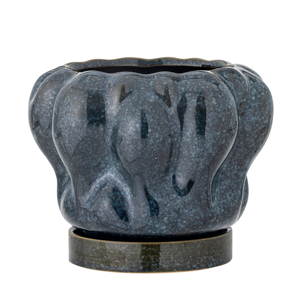 Hollis - Lot de 2 Cache-Pots Avec Soucoupe - Bleu - Grès