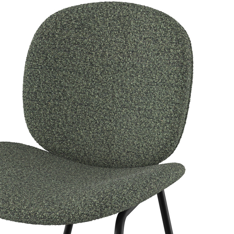 Chaise Iris en tissu bouclé vert kaki et pieds en métal noir (lot de 2)