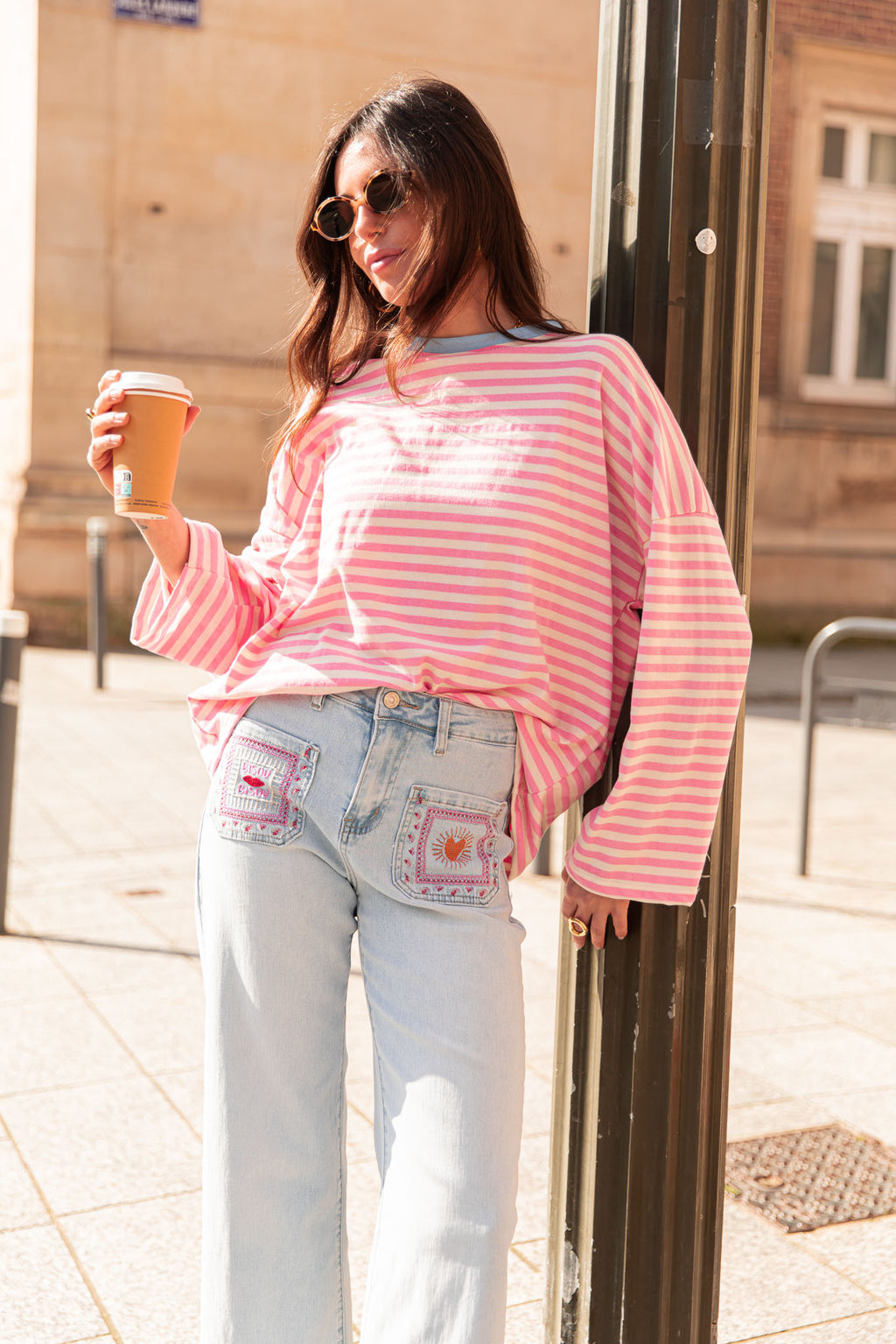 ISIA Bleu/Rose - Top Oversize