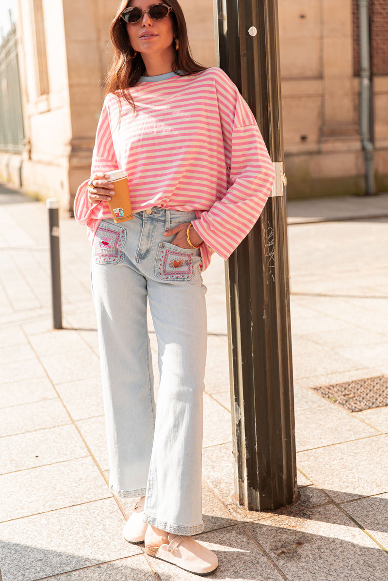 ISIA Bleu/Rose - Top Oversize