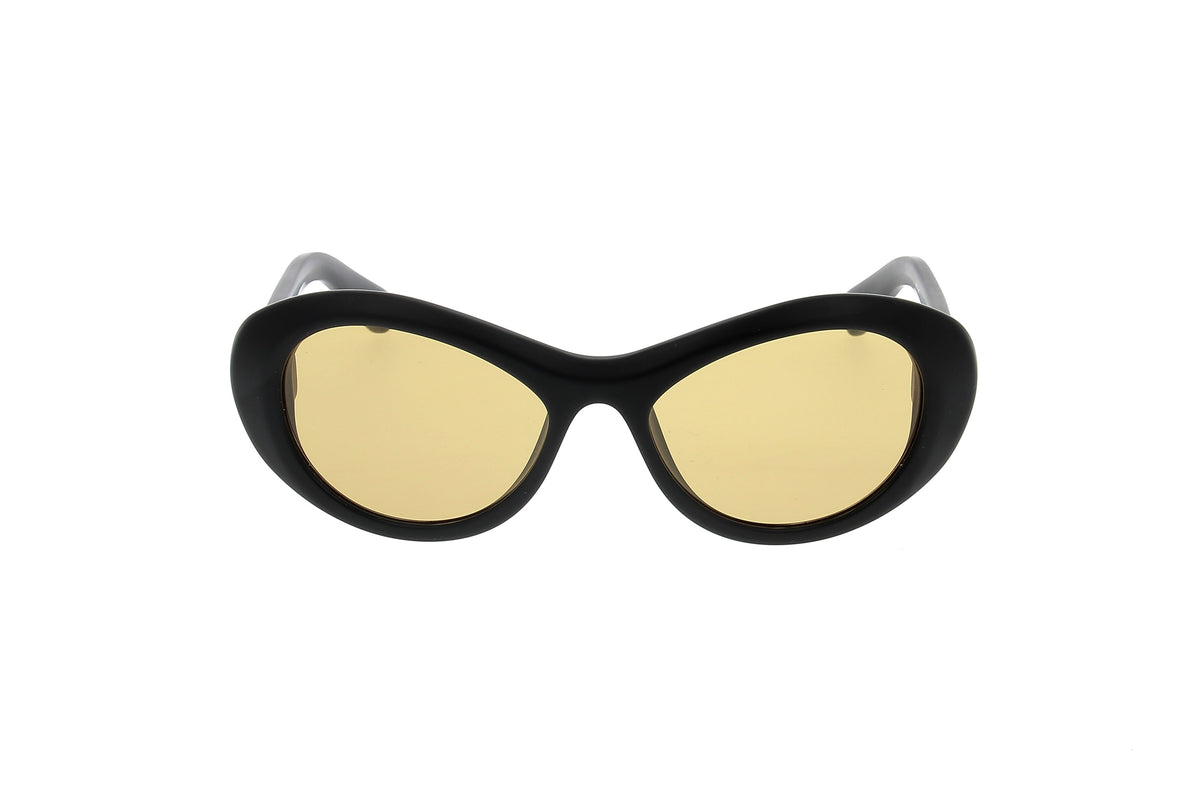 Luxury Eyewear – Solglasögon - Jacquemus, svarta solglasögon med gula glas, framifrån