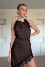 Vestido de Espalda Descubierta en Encaje Marrón