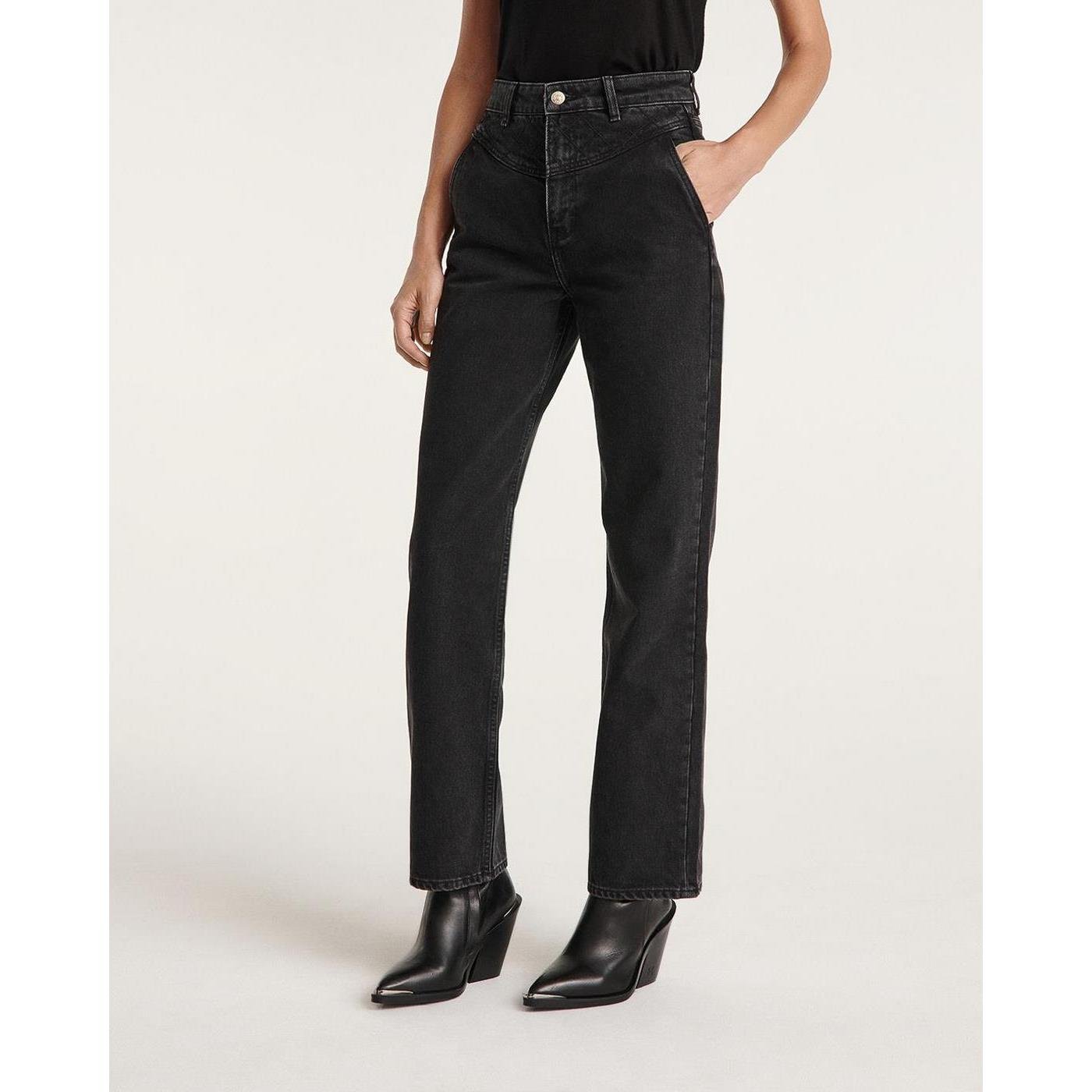 The Kooples - Jean Noir Large Naomy À Détail Matelassé - Femme