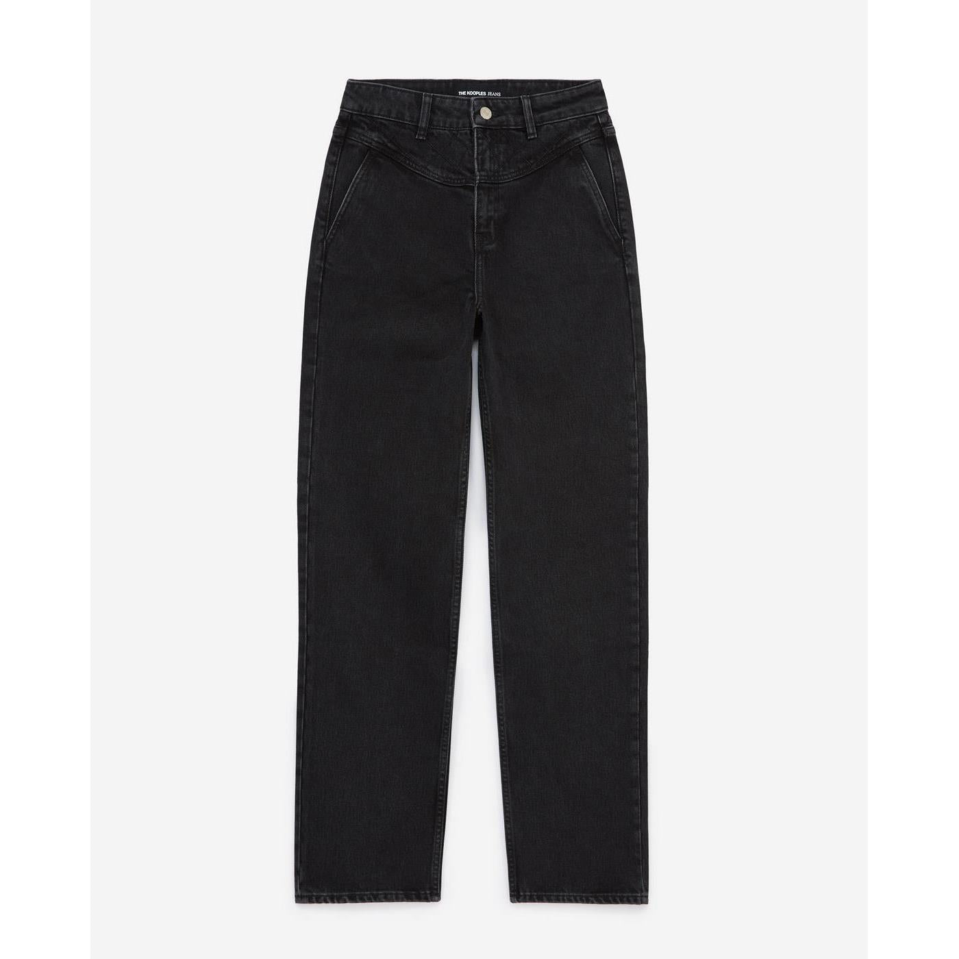 The Kooples - Jean Noir Large Naomy À Détail Matelassé - Femme