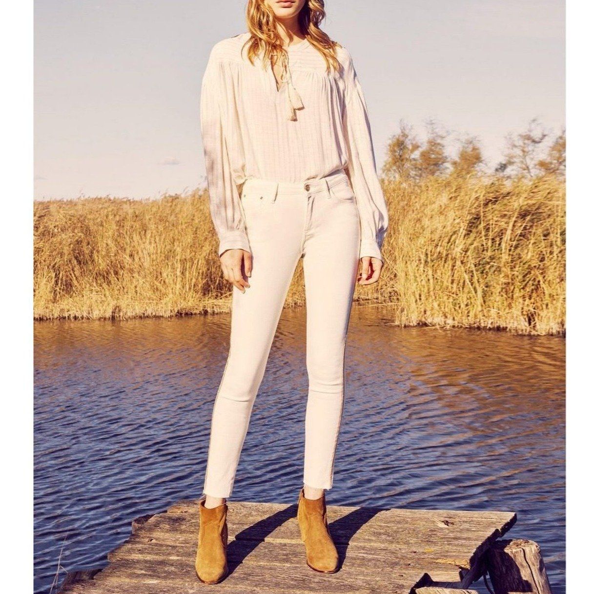 Cropped Skinny Jean Lily Herring - Off White Denim - Women