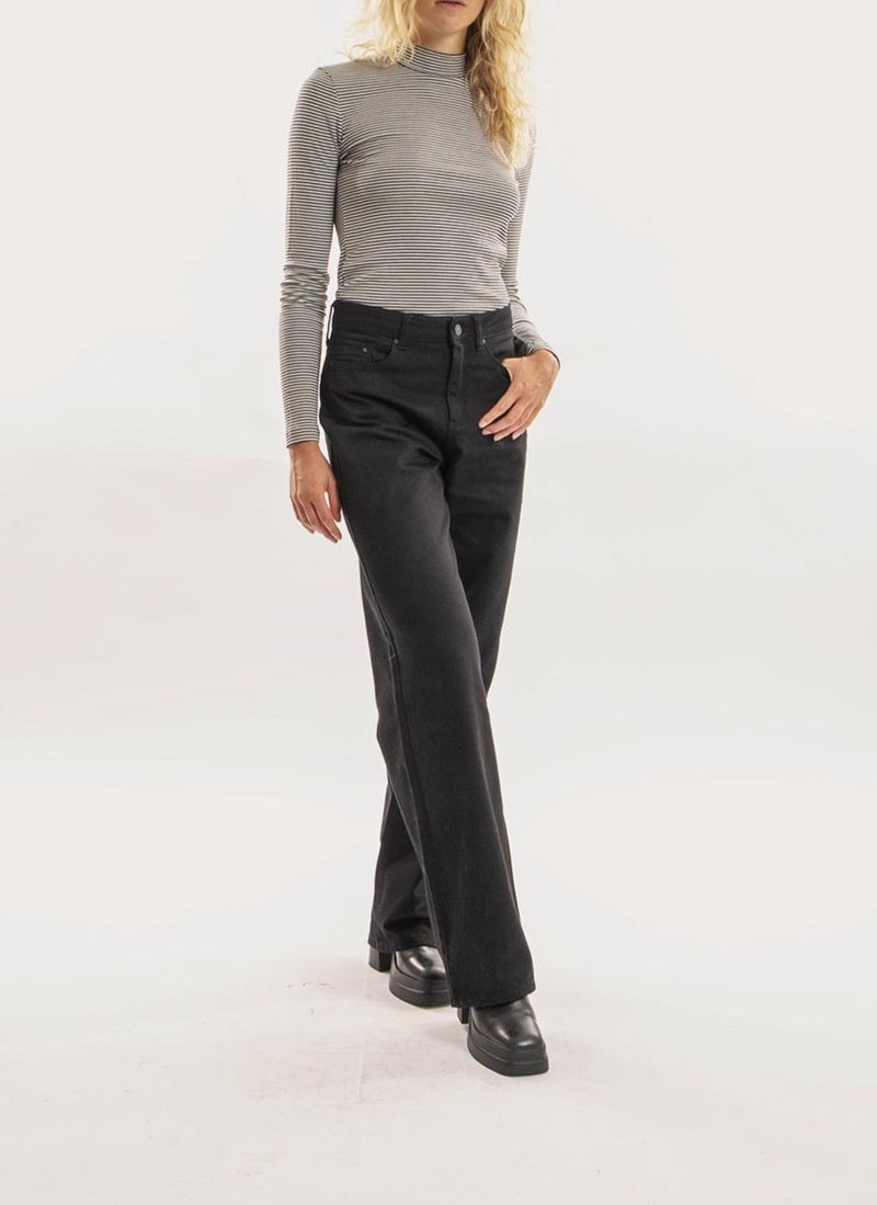 Karl Lagerfeld - Jean Wide Leg - Black Solid Denim - Femme