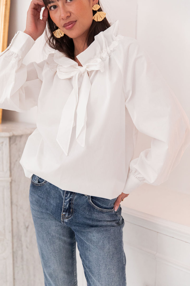 JESSI Blanche - Blouse Noeud