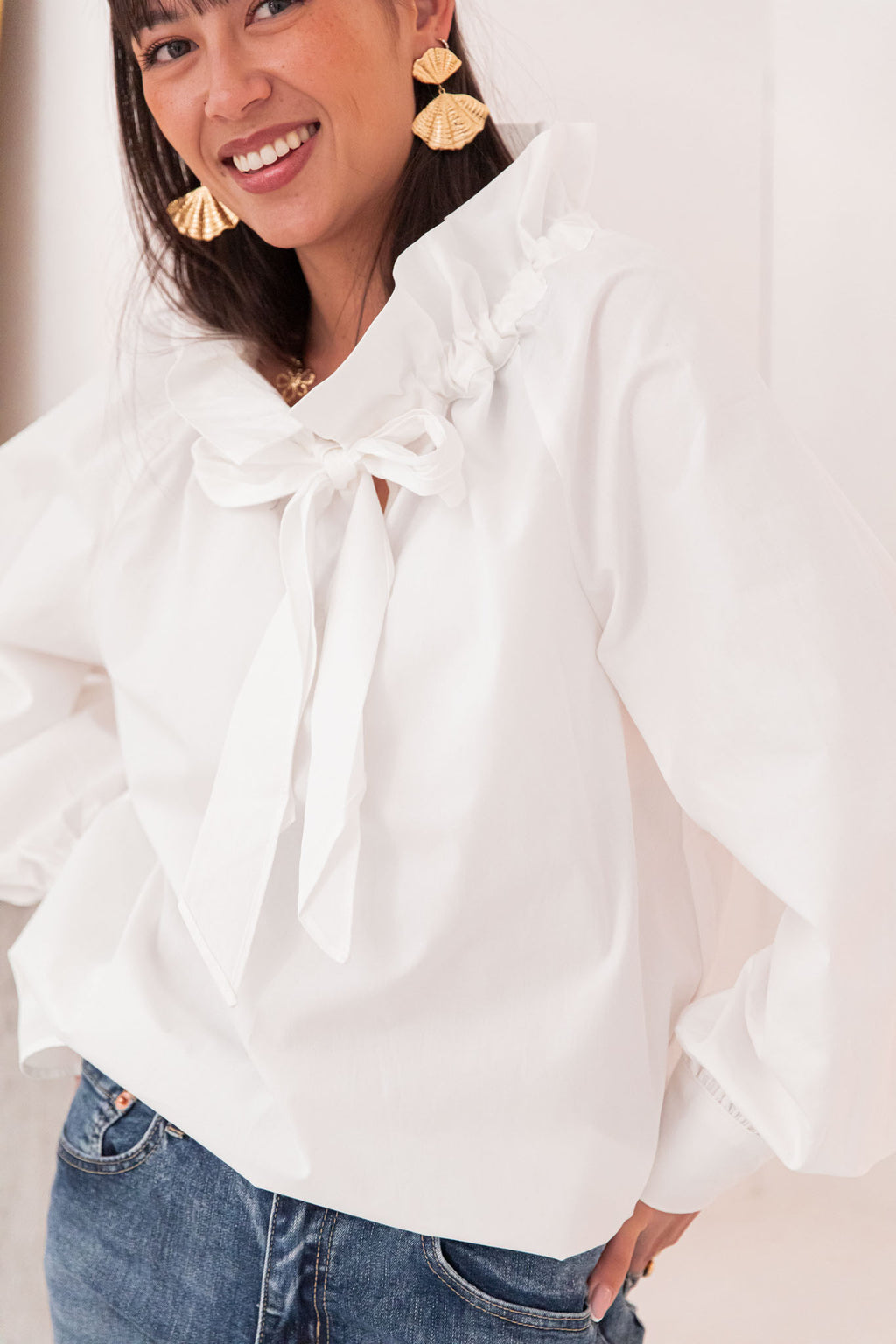JESSI Blanche - Blouse Noeud