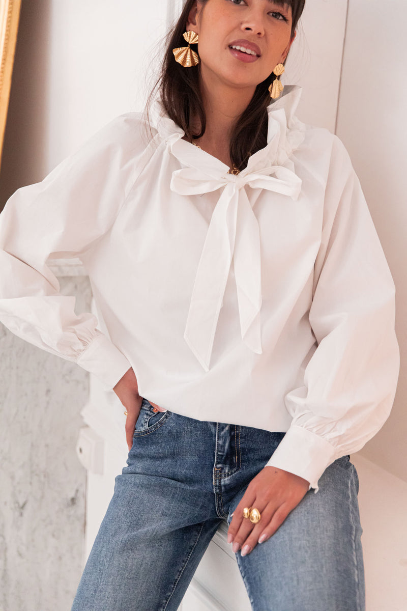 JESSI Blanche - Blouse Noeud