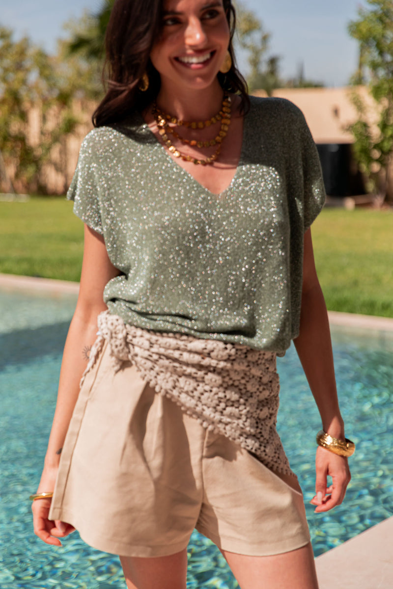 JUDY Kaki - Top Lurex