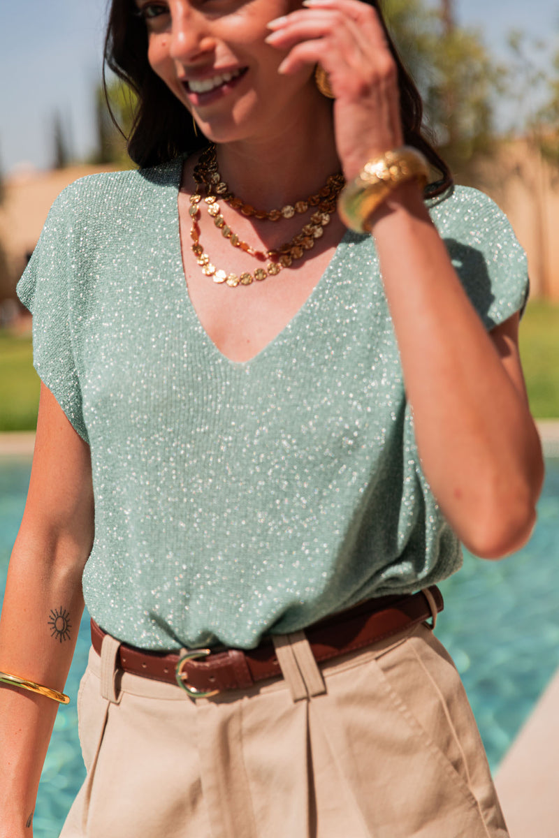 JUDY Vert Sauge - Top Lurex