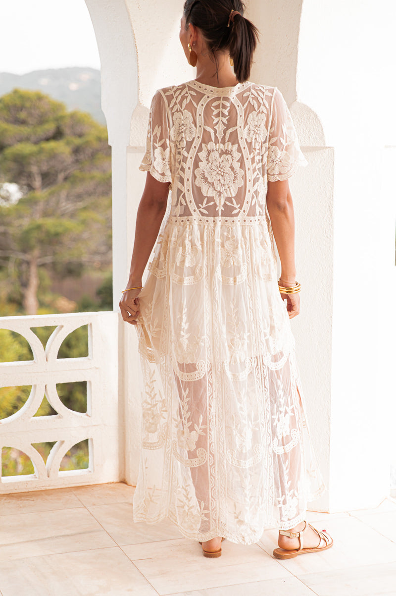 JULIETTE Beige - Robe Dentelle