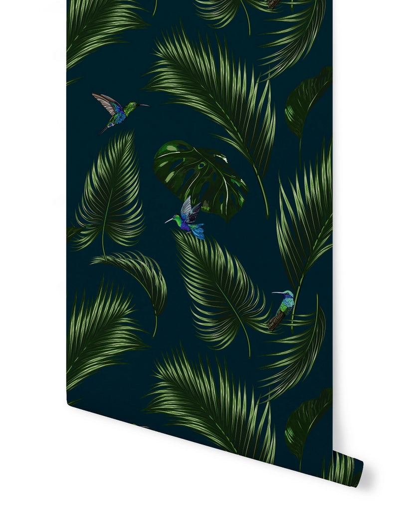 Papier Peint Jungle - Bleu Canard