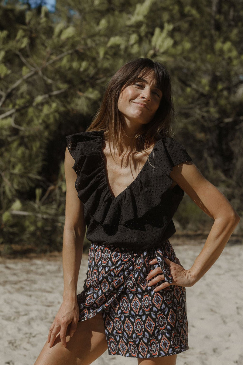 Plume Paris - Falda Carlitta - Eve Estampado Fondo Negro