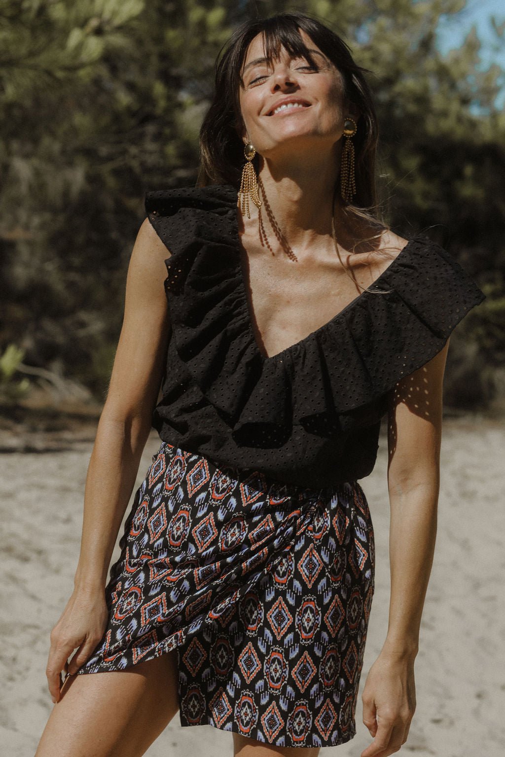 Carlitta Skirt - Eve Print Black Background