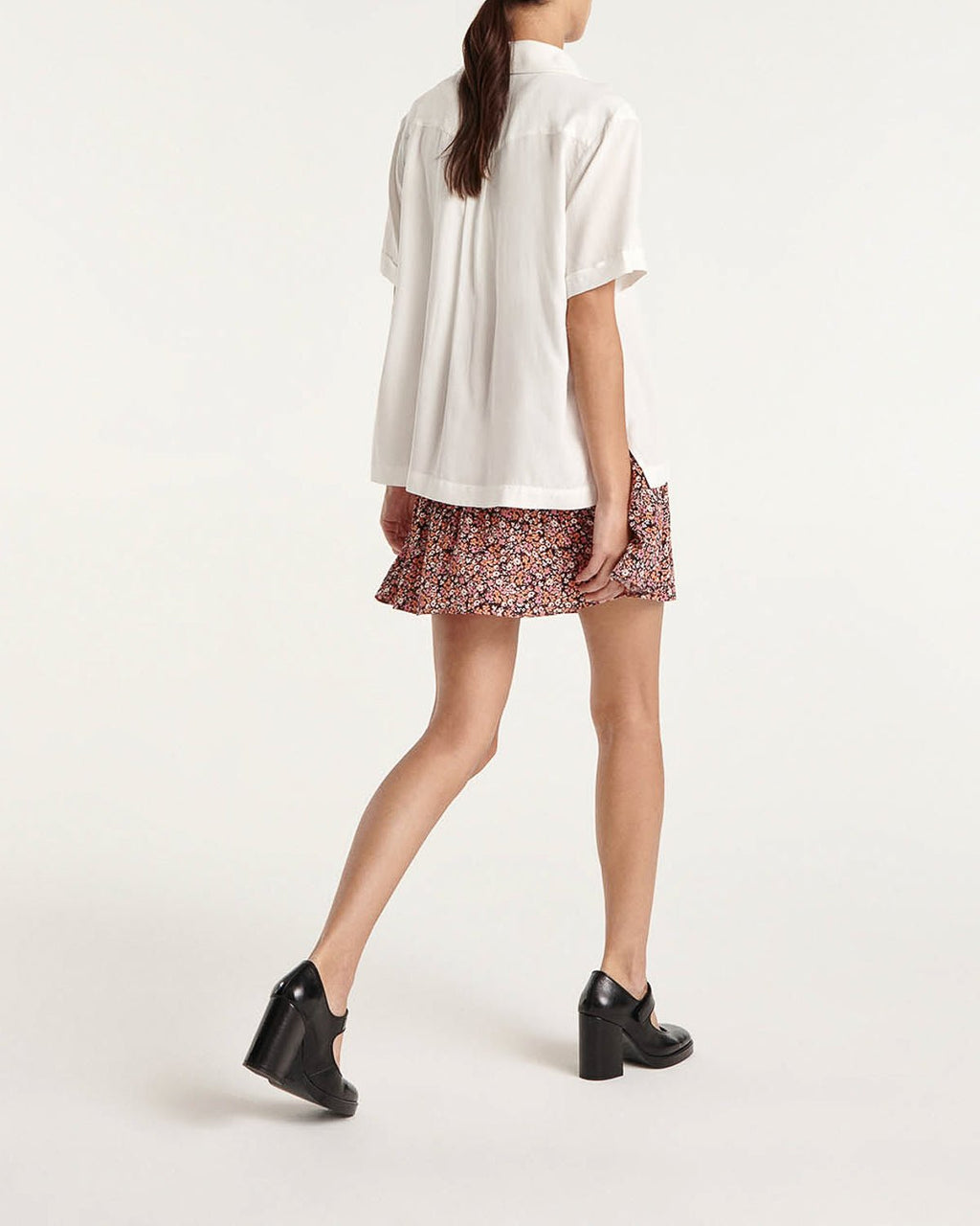 The Kooples - Short Fluid Printed Pink Skirt with Ruffles - Women