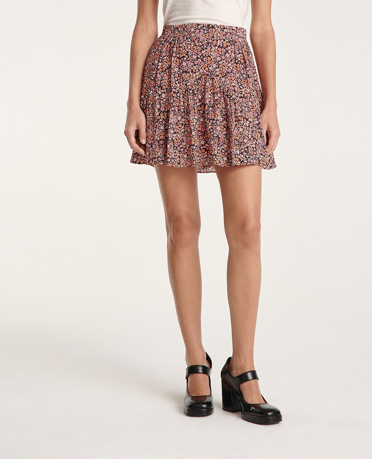 The Kooples - Short Fluid Printed Pink Skirt with Ruffles - Women