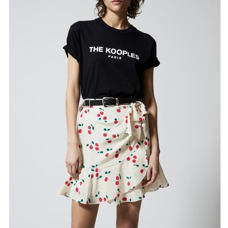 Falda Corta De Seda Crudo Con Volantes Estampado Cerezas - Mujer