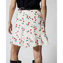 Falda Corta De Seda Crudo Con Volantes Estampado Cerezas - Mujer