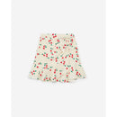 Falda Corta De Seda Crudo Con Volantes Estampado Cerezas - Mujer