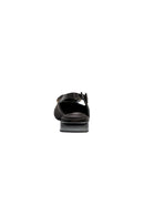 Back view of Kamilah Black Flat Slingback Ballerina featuring leather strap and transparent wedge.