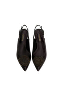 Kamilah Black Flat Slingback Ballerina featuring silk satin and antique gold embroidery detailing.