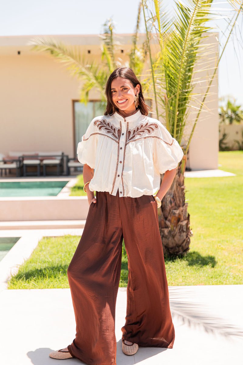 KAREN Chocolat - Pantalon Fluide