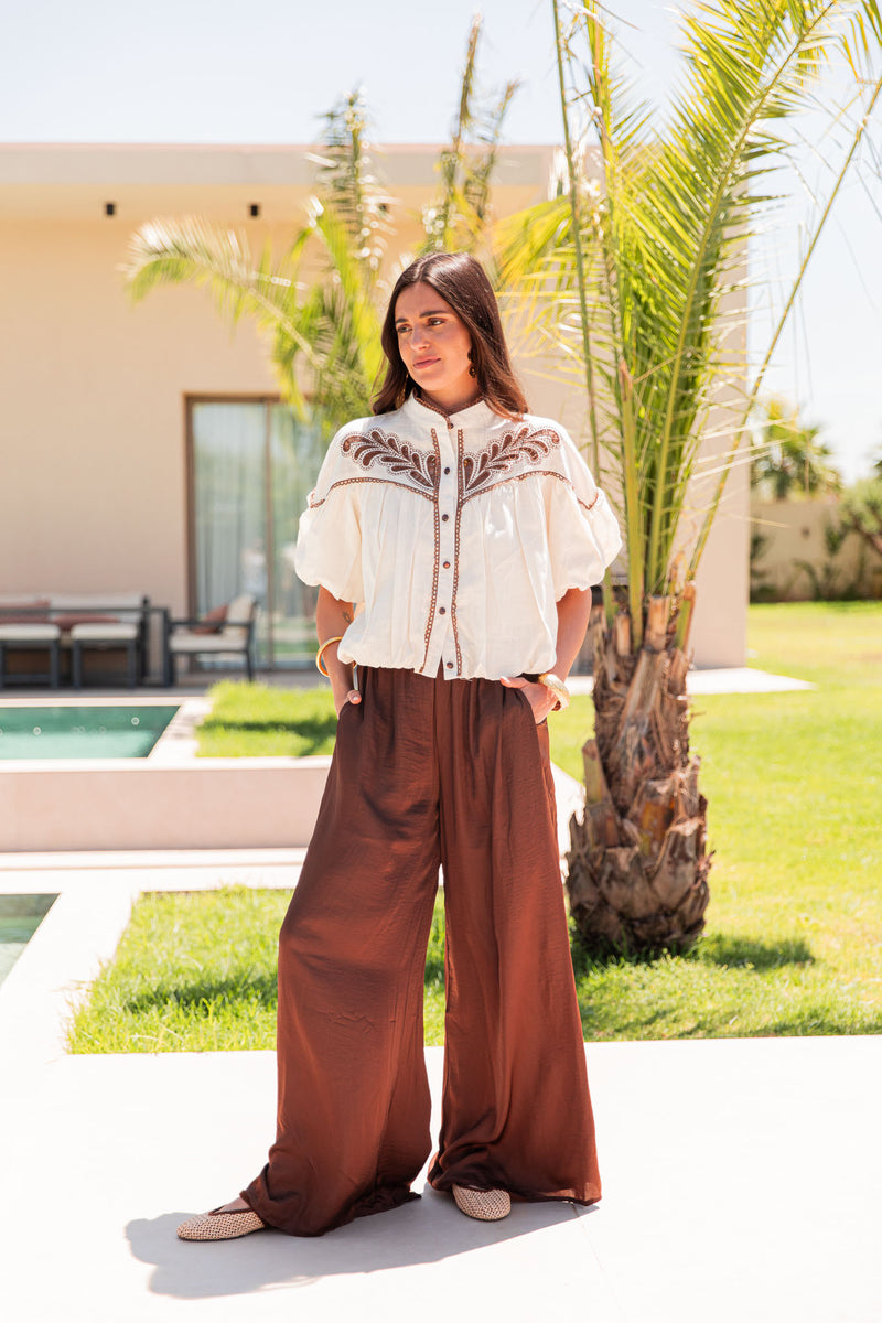 KAREN Chocolat - Pantalon Fluide