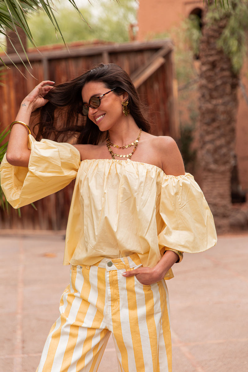 KAYLA Jaune - Blouse Bardot