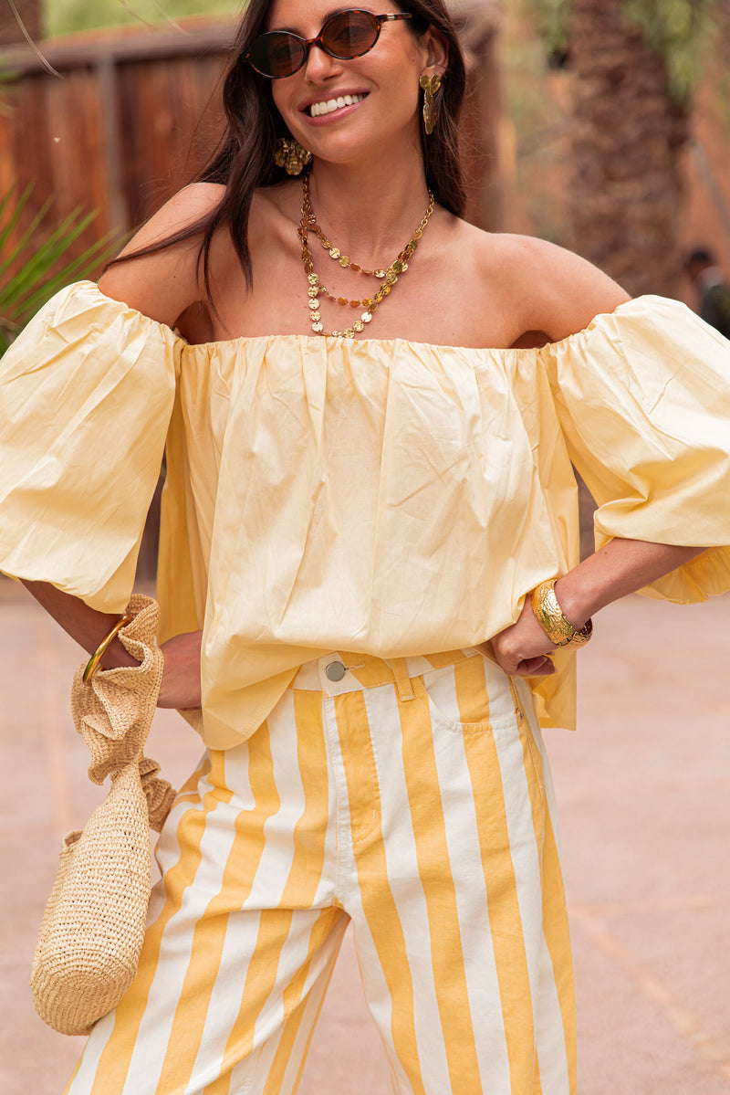 KAYLA Jaune - Blouse Bardot