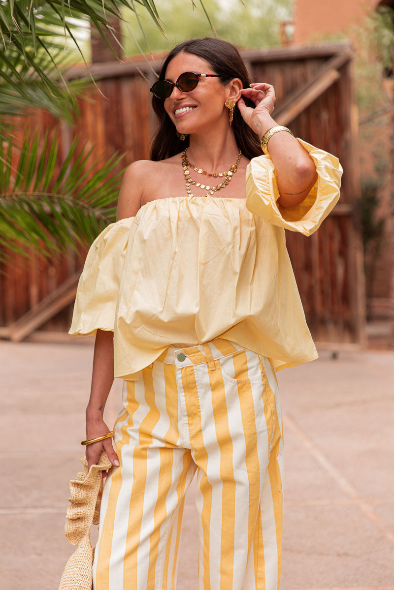 KAYLA Jaune - Blouse Bardot