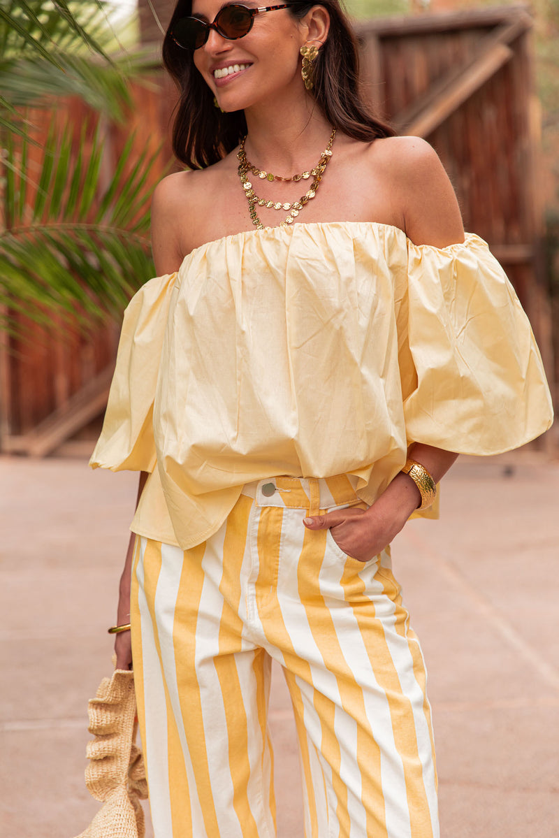 KAYLA Jaune - Blouse Bardot