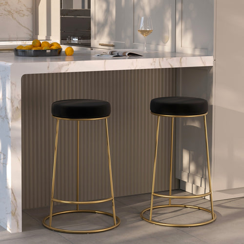 kendal tabouret de bar noir pieds dores lot de 2