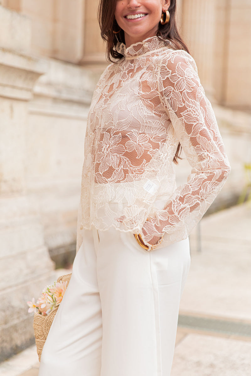 KIANA Écrue - Blouse Dentelle