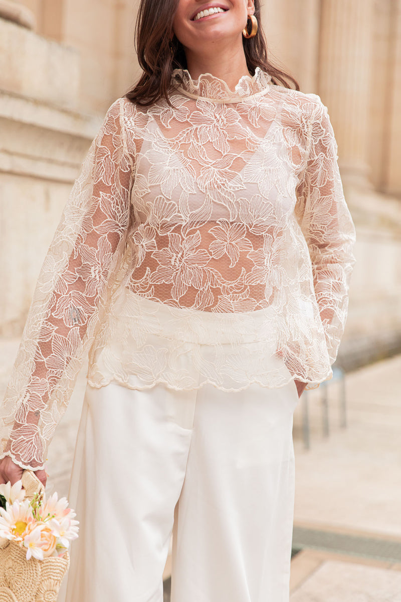 KIANA Écrue - Blouse Dentelle