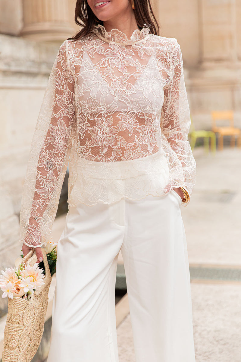KIANA Écrue - Blouse Dentelle