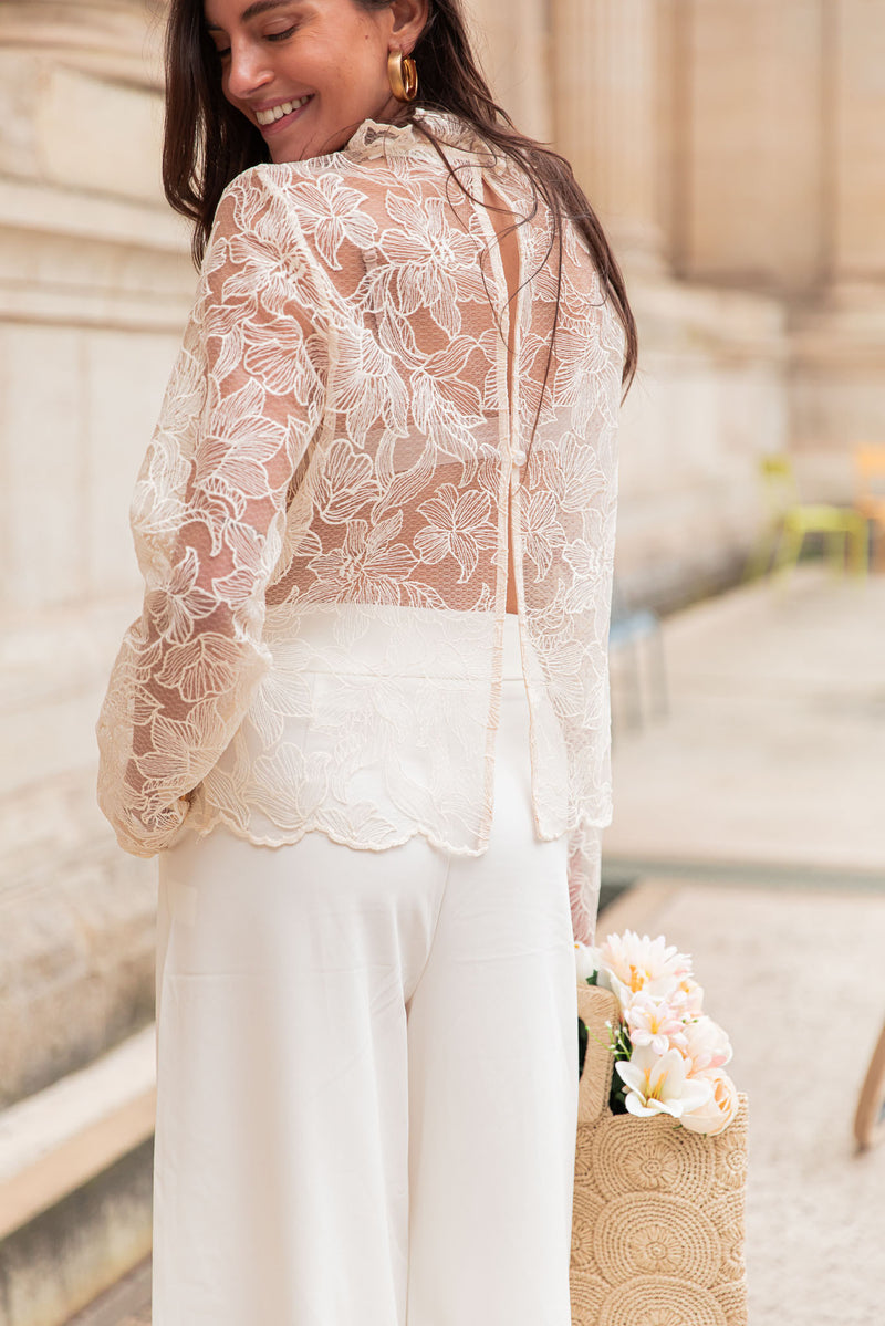 KIANA Écrue - Blouse Dentelle