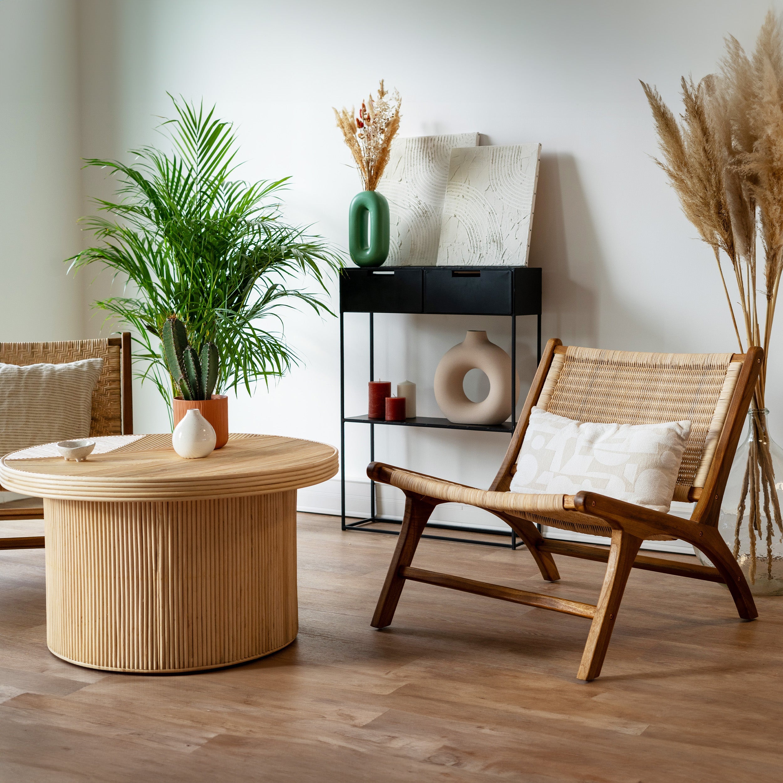 Kilka - Fauteuil En Bois De Teck Et Tressage Vannerie En Rotin