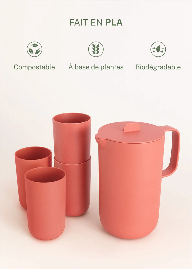 Menaje Outdoor Eco - Jarra Servicio 2L + 4 Vasos 500ml - Terracota