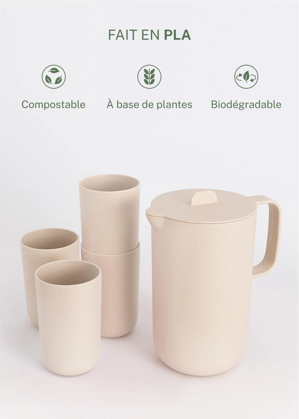 Kitchenware Outdoor Eco - Carafe Service 2L + 4 Glasses 500Ml - Sand