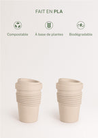 Outdoor Eco Kitchenware - Pack of 2 Coffee Cups with Lid in Recycled Material - Sand