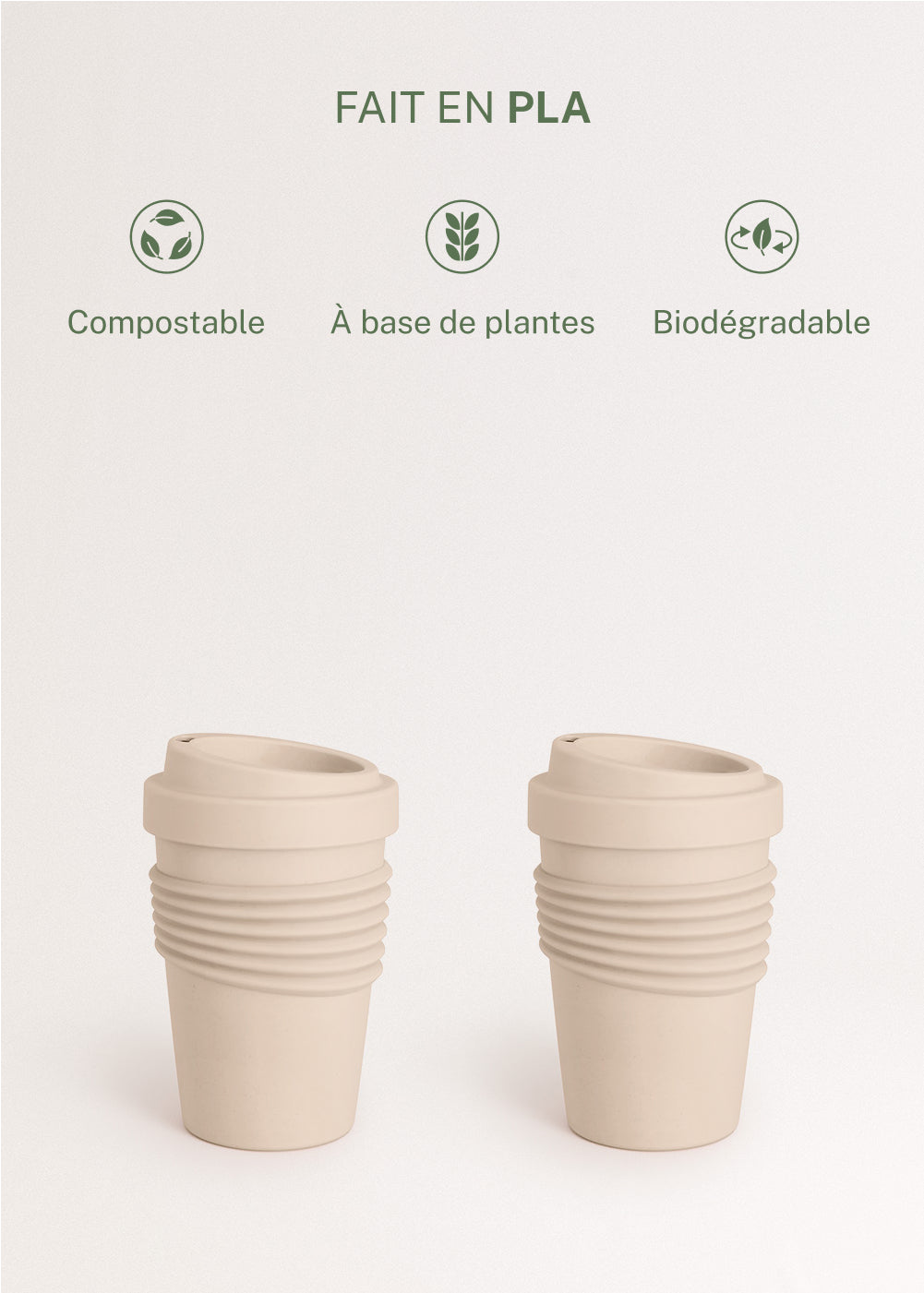 Outdoor Eco Kitchenware - Pack of 2 Coffee Cups with Lid in Recycled Material - Sand