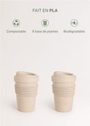 Kitchenware Outdoor Eco - Pack of 2 Coffee Glasses with Recycled Material Lid - Sand